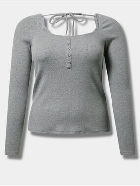 torrid Gray Tie-Back Square Neck Long Sleeve Top